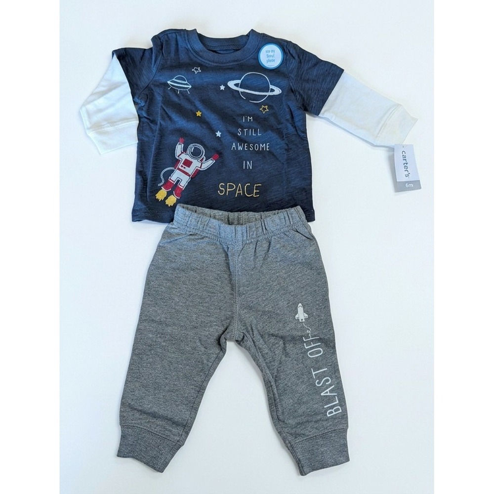 Carter's Baby Boy's Jogger Sets, 2 Sets Long Sleeve Tees and Sweats, 6 Months - Picture 7 of 10